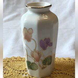 Vintage 1980s Fine China Vase Made in Japan Floral and Gilded